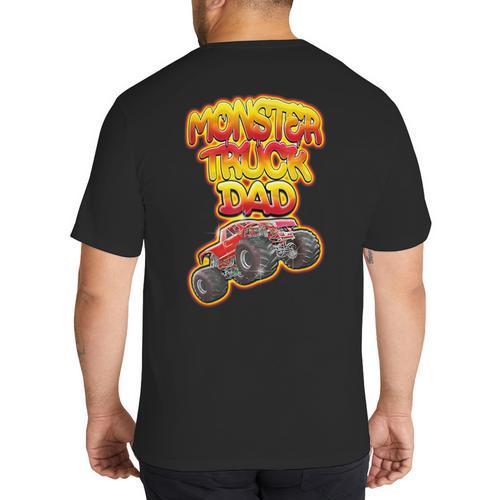 Monster Truck Dad Hot Red Graffiti Style Big And Tall Men's T-Shirt Back Print - Father's Day Fun