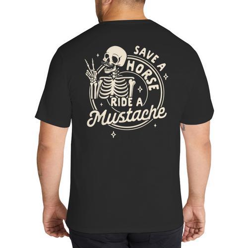 Mustache Dad Father’s Day Save A Horse Ride A Mustache Big And Tall Men's T-Shirt Back Print - Father's Day Fun