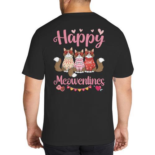 Norwegian Forest Cat Happy Meowentines Valentine Dad Mom Big And Tall Men's T-Shirt Back Print - Father's Day Fun