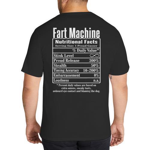 Nutrion Facts Fart Machine Dad Jokes Farting Humor Big And Tall Men's T-Shirt Back Print - Father's Day Fun