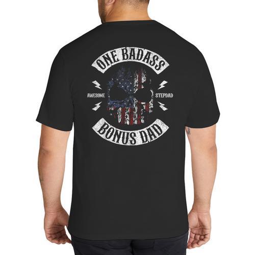 One Badass Bonus Stepdad Birthday Step Dad Big And Tall Men's T-Shirt Back Print - Father's Day Fun