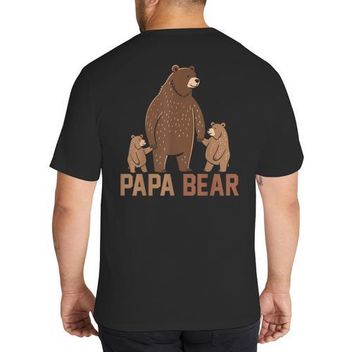 Papa Bear Dad Two Cubs Daddy Bear 2 Kids Father's Day Big And Tall Men's T-Shirt Back Print - Father's Day Fun