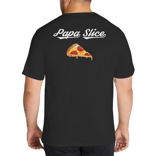Papa Slice Pizza Belly Expectant Dad Pizza Pregnancy Reveal Big And Tall Men's T-Shirt Back Print - Father's Day Fun