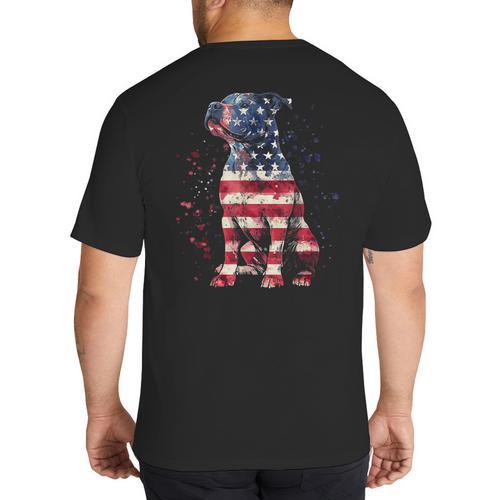 Patriotic Pitbull American Flag 4th Of July Dog Pitbull Dad Big And Tall Men's T-Shirt Back Print - Father's Day Fun