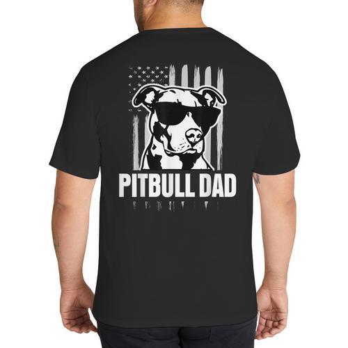 Pitbull Dad Men Pitbull Lover For Dog Dad American Flag Big And Tall Men's T-Shirt Back Print - Father's Day Fun