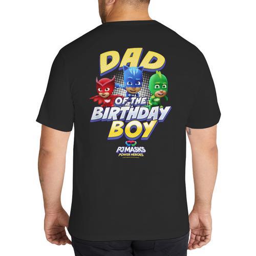 PJ Masks Group Shot Dad Of The Birthday Boy Logo Big And Tall Men's T-Shirt Back Print - Father's Day Fun