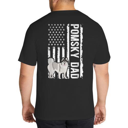 Pomsky Dad American Flag Pomsky Owner Pomsky Lover Big And Tall Men's T-Shirt Back Print - Father's Day Fun