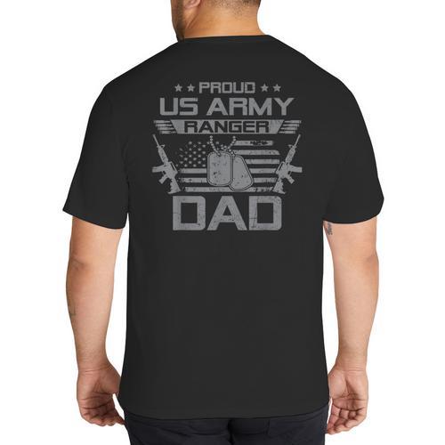Proud US Army Ranger Dad Flag American USA Military Big And Tall Men's T-Shirt Back Print - Father's Day Fun