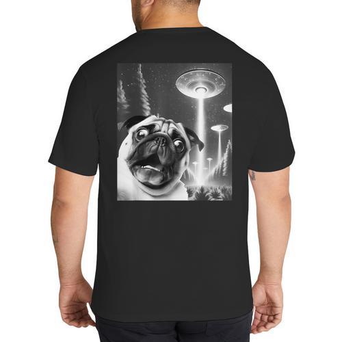 Pug Alien UFO Taking a Selfie Dog Mom Dad Big And Tall Men's T-Shirt Back Print - Father's Day Fun