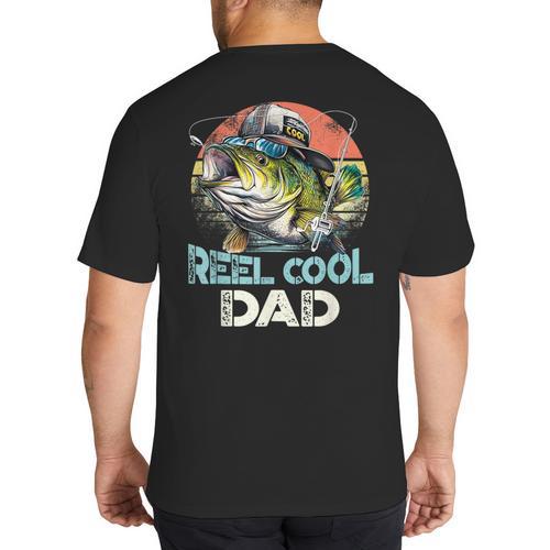 Reel Cool Dad Fishing Vintage Retro Father's Day Big And Tall Men's T-Shirt Back Print - Father's Day Fun