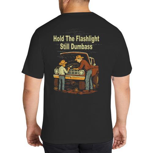Retro Hold The Flashlight Still Dumbass Car Fixing Dad Son Big And Tall Men's T-Shirt Back Print - Father's Day Fun