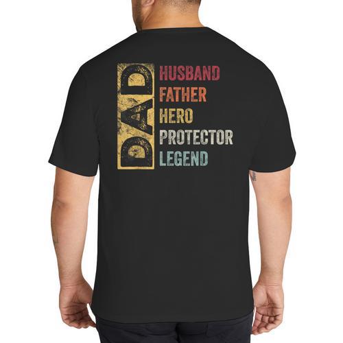 Retro Husband Father Hero Protector Legend Father Day Dad Big And Tall Men's T-Shirt Back Print - Father's Day Fun