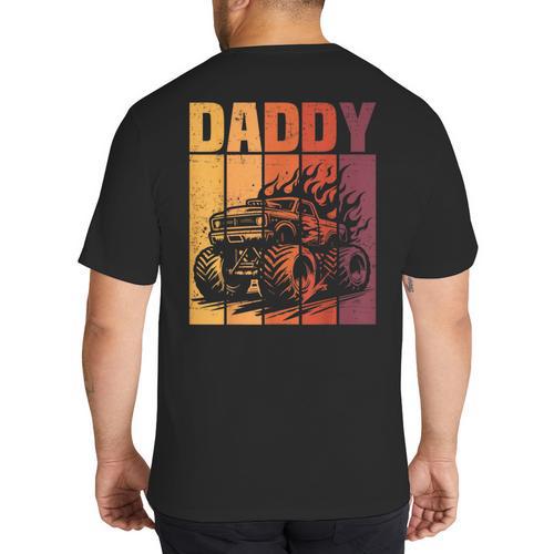Retro Monster Truck Daddy Matching Family Birthday Party Big And Tall Men's T-Shirt Back Print - Father's Day Fun