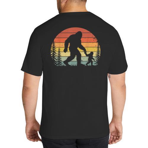 Retro Vintage Bigfoot Dad Fathers Day Father Son Matching Big And Tall Men's T-Shirt Back Print - Father's Day Fun