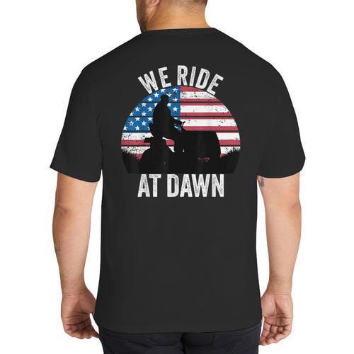 We Ride At Dawn Lawnmower Lawn Mowing Dad Vintage Men Big And Tall Men's T-Shirt Back Print - Father's Day Fun