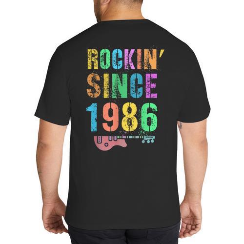 Rockin' Since 1986 Vintage Rockstar 40th Birthday Mom Dad 40 Big And Tall Men's T-Shirt Back Print - Father's Day Fun