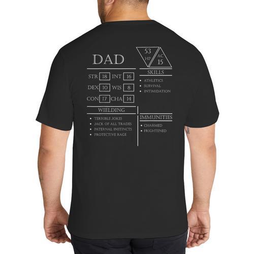 Roleplaying Dice Gamer Dragon Dad Stat Skills Wielding Big And Tall Men's T-Shirt Back Print - Father's Day Fun