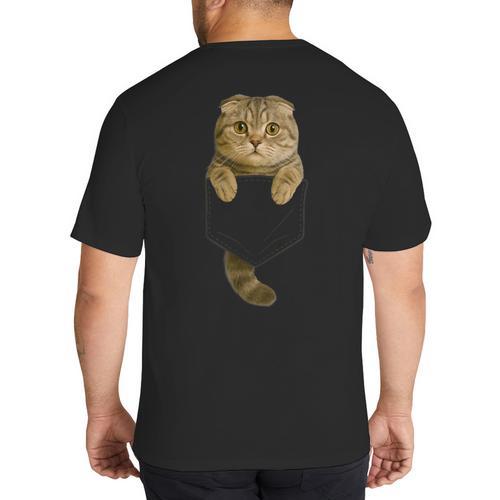 Scottish Fold Cat Pocket Cat Mom Cat Dad Cat Lover Big And Tall Men's T-Shirt Back Print - Father's Day Fun