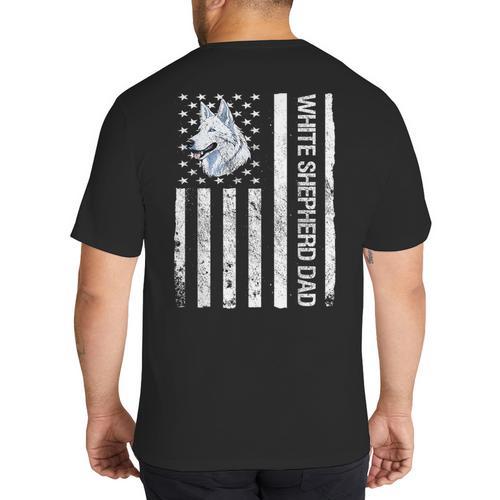 Shepherd Dad USA Flag White German Shepherd Big And Tall Men's T-Shirt Back Print - Father's Day Fun