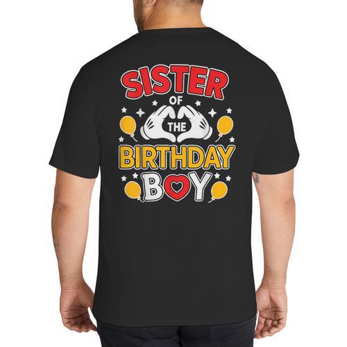 Sister Of The Birthday Boy Family Matching Dad Mom Big And Tall Men's T-Shirt Back Print - Father's Day Fun