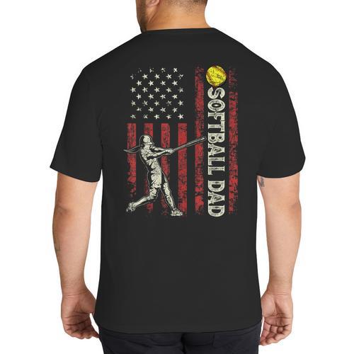 Softball Dad US Flag For Dad Men Patriotic Fathers Day Big And Tall Men's T-Shirt Back Print - Father's Day Fun