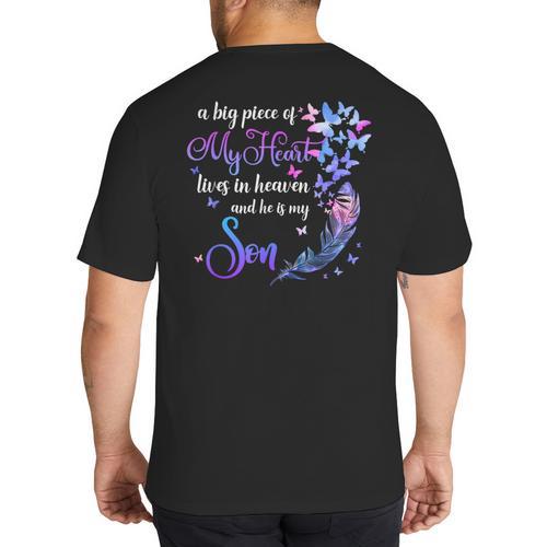 My Son Lives In Heaven Memorial Quotes Love Mom Dad Matching Big And Tall Men's T-Shirt Back Print - Father's Day Fun