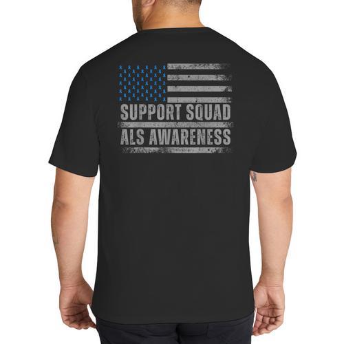 Support ALS Awareness Month USA American Flag Men Dad Big And Tall Men's T-Shirt Back Print - Father's Day Fun