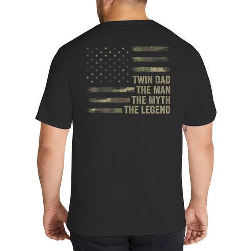 Twin Dad Camo USA Flag Twin Dad The Man The Myth The Legend Big And Tall Men's T-Shirt Back Print - Father's Day Fun