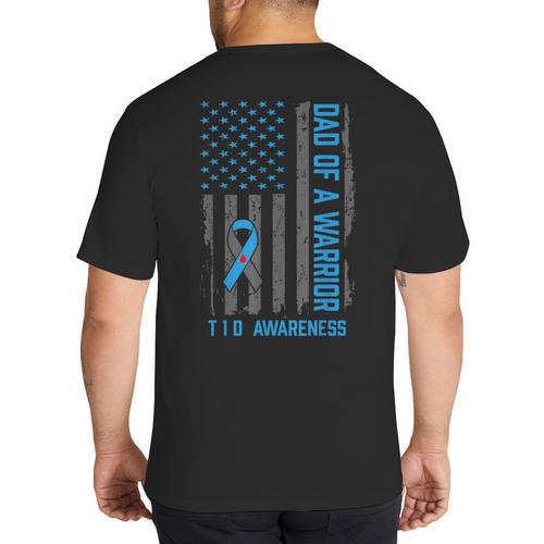 Type 1 Diabetes Awareness T1D Dad Of Warrior Type 1 Diabetic Big And Tall Men's T-Shirt Back Print - Father's Day Fun