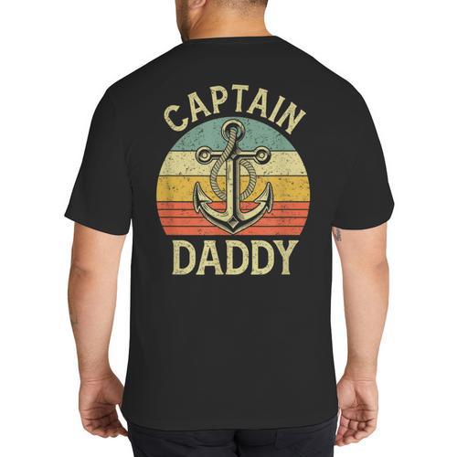 Vintage Captain Daddy Boat Pontoon Dad Fishing Sailor Anchor Big And Tall Men's T-Shirt Back Print - Father's Day Fun