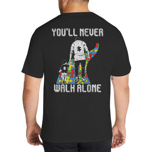 Vintage Father Son Family Autistic Kids Autism Awareness Dad Big And Tall Men's T-Shirt Back Print - Father's Day Fun