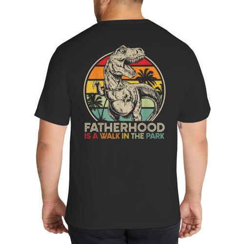 Vintage Fatherhood Is A Walk In The Park Dad T Rex Dinosaur Big And Tall Men's T-Shirt Back Print - Father's Day Fun