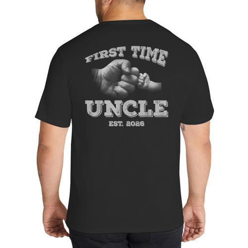 Vintage First Time Uncle 2026 Hand Dad Baby Father's Day Big And Tall Men's T-Shirt Back Print - Father's Day Fun