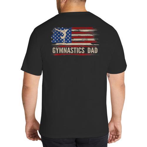 Vintage Gymnastics Dad American USA Flag Sports Big And Tall Men's T-Shirt Back Print - Father's Day Fun