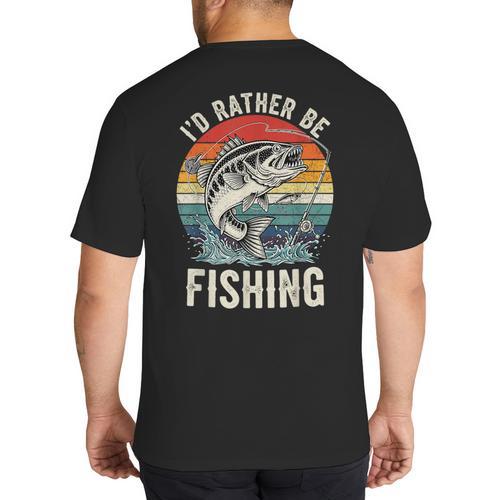 Vintage I'd Rather Be Fishing Graphic Bass Dad Boy Men Big And Tall Men's T-Shirt Back Print - Father's Day Fun