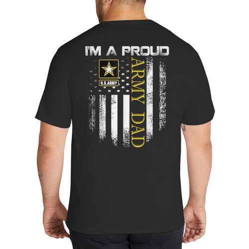 Vintage I'm A Proud Army Dad With American Flag Big And Tall Men's T-Shirt Back Print - Father's Day Fun