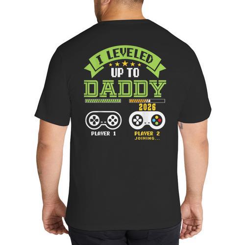 Vintage Leveling Up To Daddy 2026 Soon To Be Dad 2026 Big And Tall Men's T-Shirt Back Print - Father's Day Fun