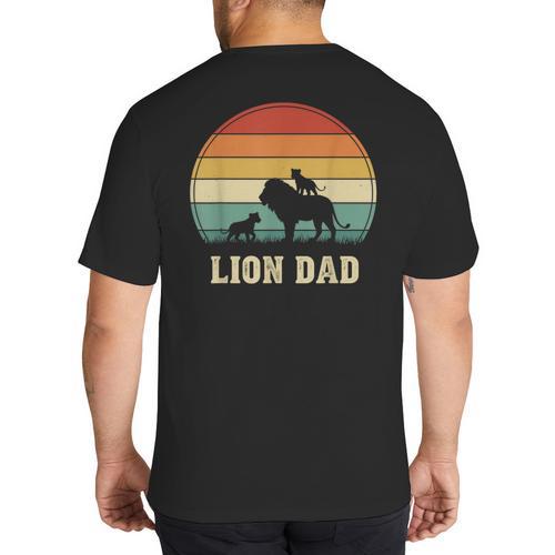 Vintage Lion Dad Father Grandpa Father's Day Big And Tall Men's T-Shirt Back Print - Father's Day Fun