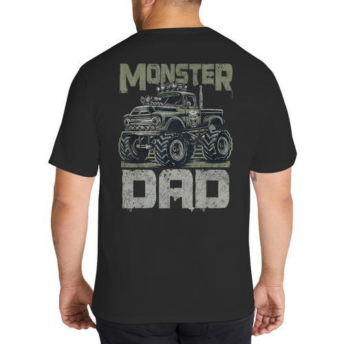 Vintage Monster Truck Lover DAD Family Matching Birthday Big And Tall Men's T-Shirt Back Print - Father's Day Fun