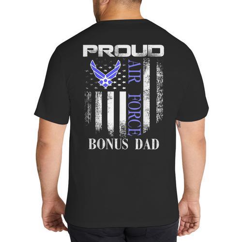 Vintage Proud Air Force Bonus Dad With American Flag Big And Tall Men's T-Shirt Back Print - Father's Day Fun