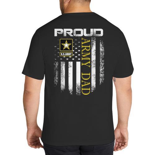 Vintage Proud Army Dad With American Flag Big And Tall Men's T-Shirt Back Print - Father's Day Fun