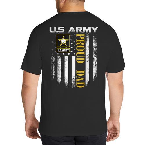 Vintage US Army Proud Dad With American Flag Big And Tall Men's T-Shirt Back Print - Father's Day Fun