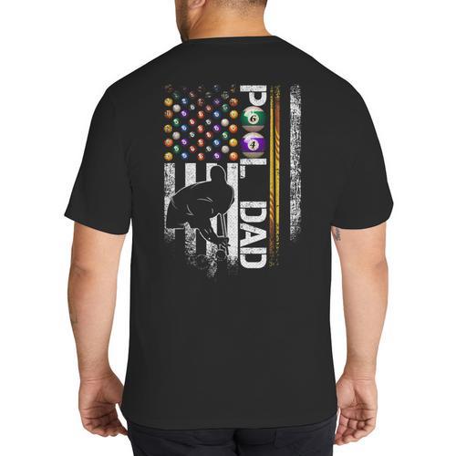 Vintage USA Flag Billiards Player Proud Pool Dad Big And Tall Men's T-Shirt Back Print - Father's Day Fun