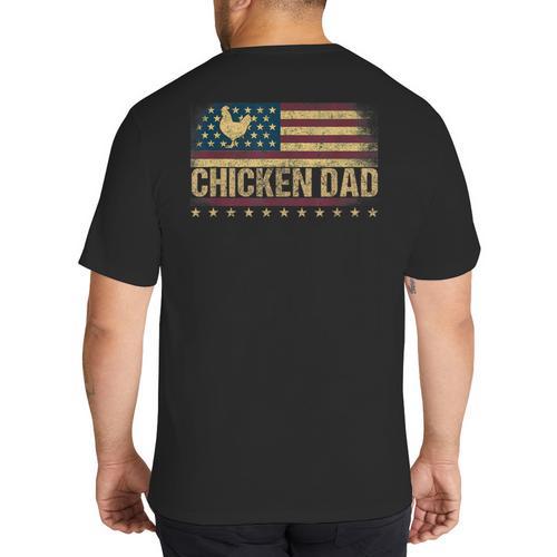 Vintage USA Flag Chicken Dad Stars Big And Tall Men's T-Shirt Back Print - Father's Day Fun