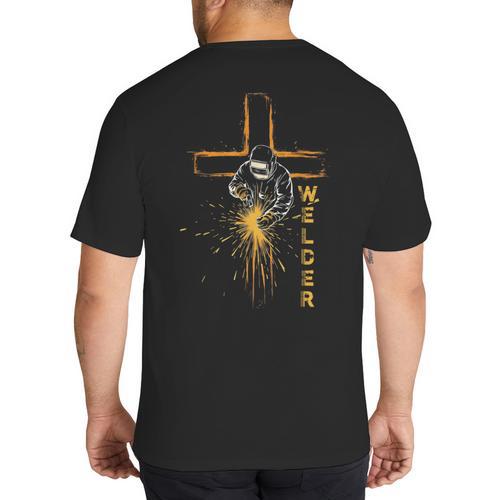 Welder Christian Cross Weld Welding Dad Jesus Lover Big And Tall Men's T-Shirt Back Print - Father's Day Fun