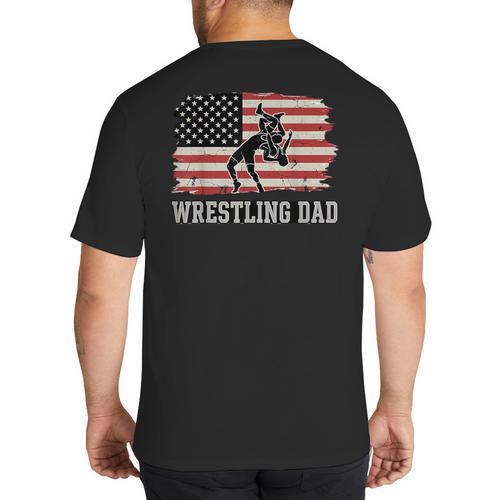 Wrestling Dad US Flag Fathers Day Retro Wrestling Fans Big And Tall Men's T-Shirt Back Print - Father's Day Fun