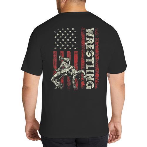 Wrestling US Flag Dad Wrestler Patriotic 4th Of July Big And Tall Men's T-Shirt Back Print - Father's Day Fun