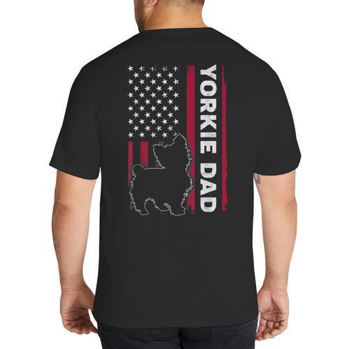 Yorkie Dog Vintage US American Flag Yorkie Dad Fathers Day Big And Tall Men's T-Shirt Back Print - Father's Day Fun