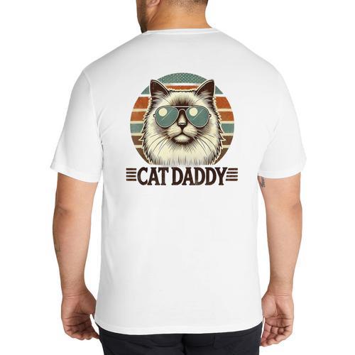 Cat Daddy Cool Ragdoll Cat Father's Day Retro Cat Dad Big And Tall Men's T-Shirt Back Print - Father's Day Fun