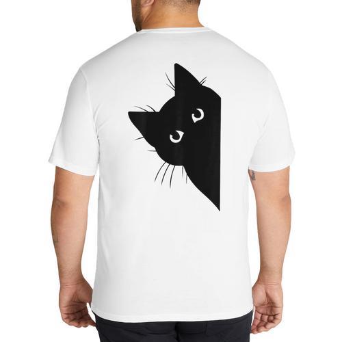 Curious Cat Peeking Sneaky Cat Cat Mom Cat Dad Big And Tall Men's T-Shirt Back Print - Father's Day Fun